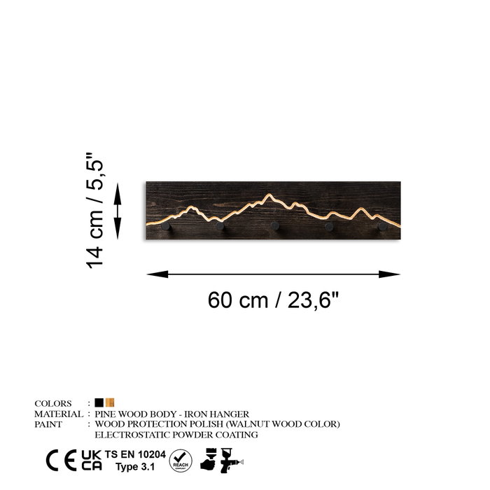 Wallity Mountain 1 Gancho de pared de madera y metal Negro